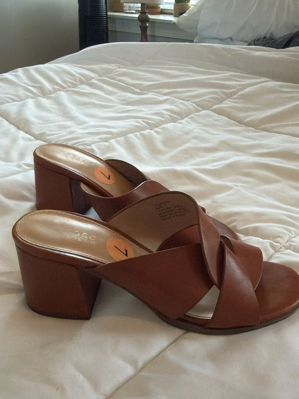 Women's Brown Leather Slide Sandals